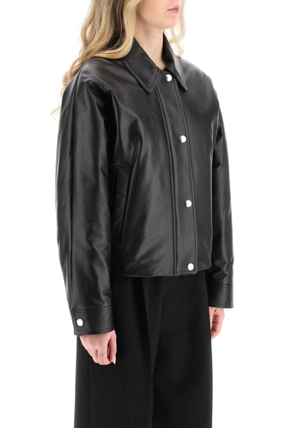 Shop Burberry Embroidered Ekd Leather Jacket In Black