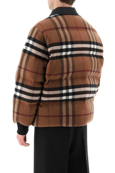 Shop Burberry Exaggerated Check Down Jacket In Brown