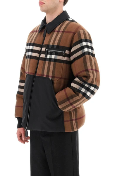 Shop Burberry Exaggerated Check Down Jacket In Brown
