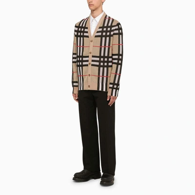Shop Burberry Technical Cardigan Check In Beige