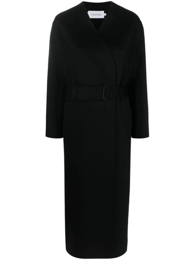 Shop Calvin Klein Long Coat In Wool In Black