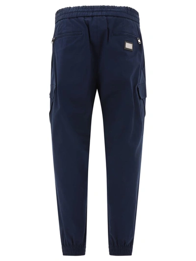 Shop Dolce & Gabbana Cargo Trousers With Branded Tag In Blue