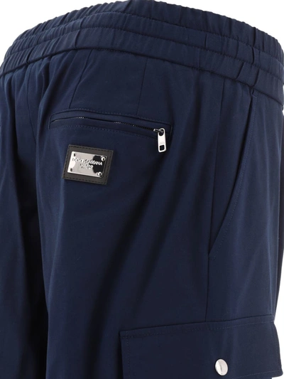 Shop Dolce & Gabbana Cargo Trousers With Branded Tag In Blue