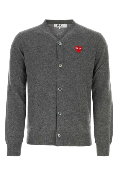 Comme Des Garçons Play Comme Des Garcons Play Wool Cardigan With Heart Patch In Medgrey