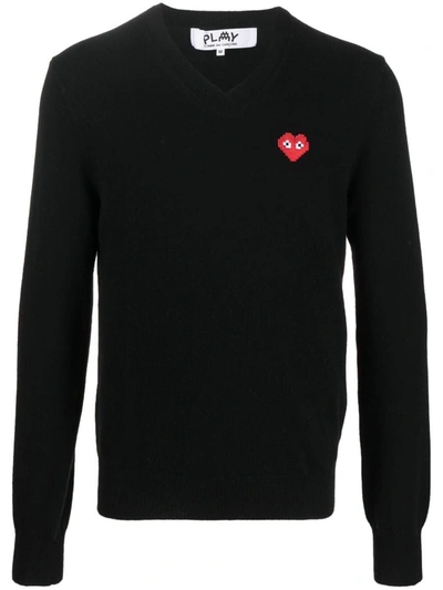 Shop Comme Des Garçons V-neck Logo Sweater In Black
