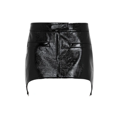 Shop Courrèges Vinyl Suspenders Mini Skirt In Black