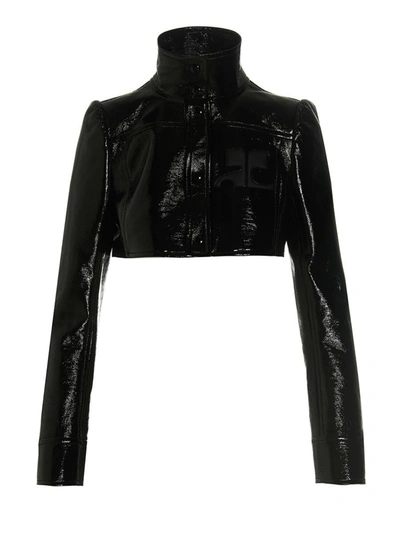 Shop Courrèges 'vinyl' Cropped Jacket In Black