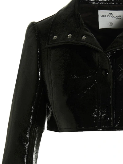 Shop Courrèges 'vinyl' Cropped Jacket In Black