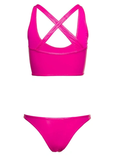 Shop Attico Crossover-strap Bikini Set With Embroidered Logo In Technical Fabric Woman In Pink