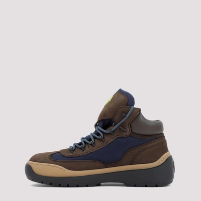 Dior Leather Hiking Booties With Canvas Inserts In Brown