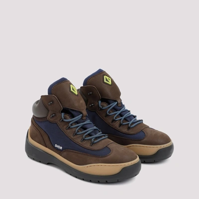 Dior Leather Hiking Booties With Canvas Inserts In Brown