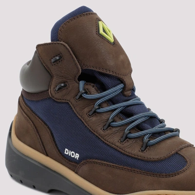 Dior Leather Hiking Booties With Canvas Inserts In Brown