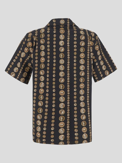 Shop Dolce & Gabbana Coin Print Stretch Drill Hawaiian Shirt In Monete Fdo Nero