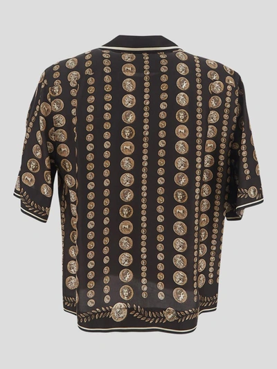 Shop Dolce & Gabbana Coin Print Silk Hawaiian Shirt In Monete Fdo.marrone