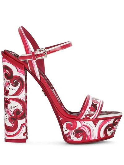 Shop Dolce & Gabbana Cruise Majolica Print Platform Sandals In Fuchsia