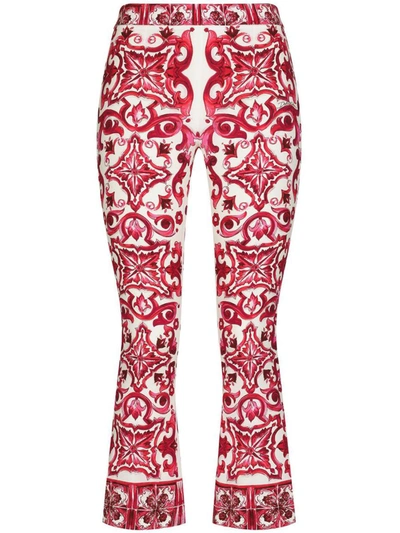 Shop Dolce & Gabbana Cruise Majolica Print Silk Trousers In Fuchsia