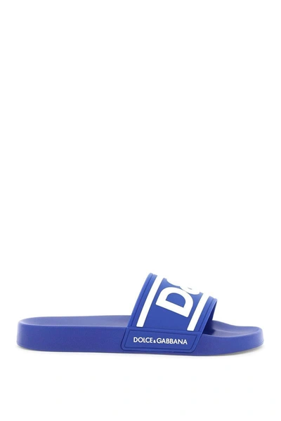 Shop Dolce & Gabbana Logo Rubber Slides In Blue