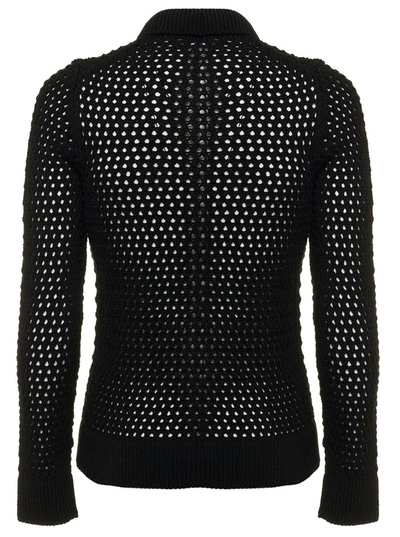 Shop Dolce & Gabbana Man's Black Polo In Perforated Wool