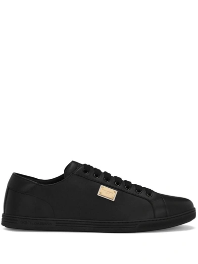Shop Dolce & Gabbana Saint Tropez Leather Sneakers In Black