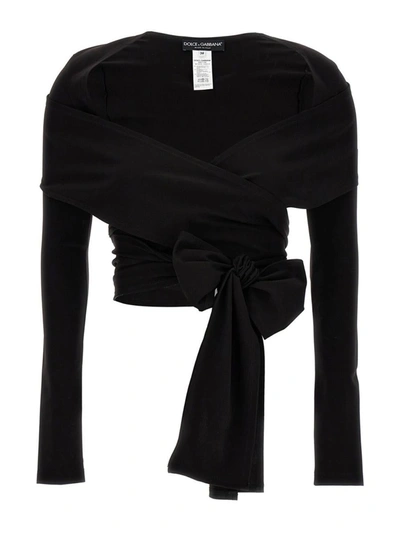 Dolce & Gabbana Stretch Jersey Punto Milano Wrap Top In Black
