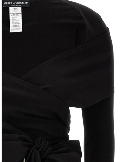 Dolce & Gabbana Stretch Jersey Punto Milano Wrap Top In Black