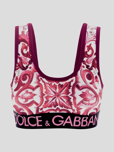 Shop Dolce & Gabbana Top With Branded Elastic Ribbon In Maiolicafucsia