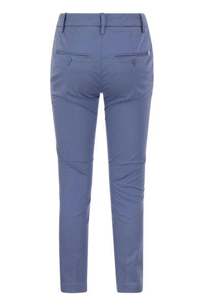 Shop Dondup Perfect - Slim-fit Cotton Gabardine Trousers In Light Blue