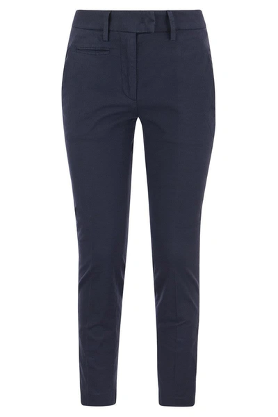 Shop Dondup Perfect - Slim-fit Cotton Gabardine Trousers In Navy Blue