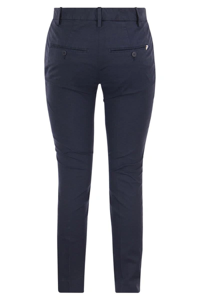 Shop Dondup Perfect - Slim-fit Cotton Gabardine Trousers In Navy Blue