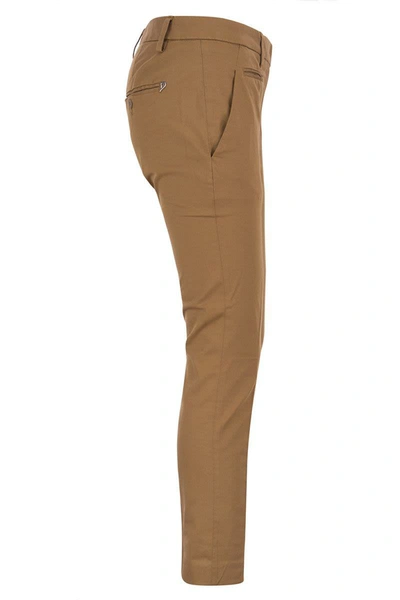 Shop Dondup Perfect - Slim-fit Cotton Gabardine Trousers In Hazelnut