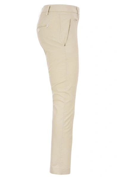 Shop Dondup Perfect - Slim-fit Cotton Gabardine Trousers In Cream