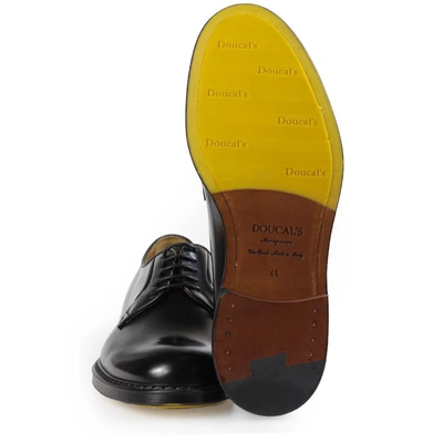 Shop Doucal's Black Leather Derby Lace Up