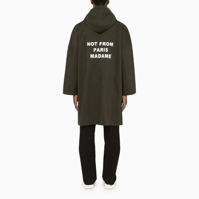 Shop Drôle De Monsieur Khaki Single-breasted Duster Coat With Slogan In Brown