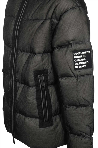 Dsquared2 Nylon Down Jacket With Logo Patch In Grey