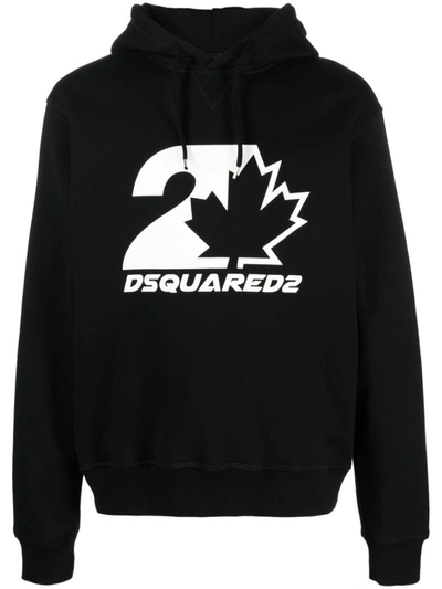 Shop Dsquared2 Logo Cotton Hoodie In Black