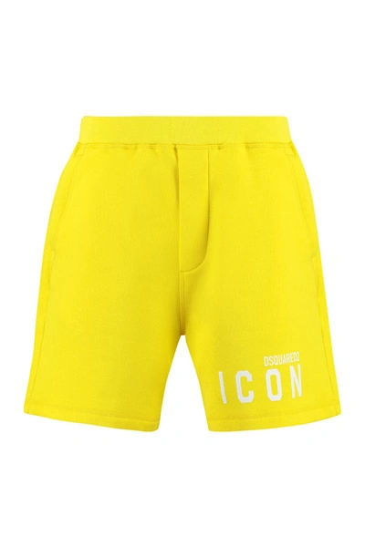 Shop Dsquared2 Logo Print Sweatshorts In Yellow