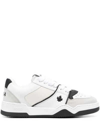 Dsquared2 Leather And Suede Spiker Low-top Sneakers In White