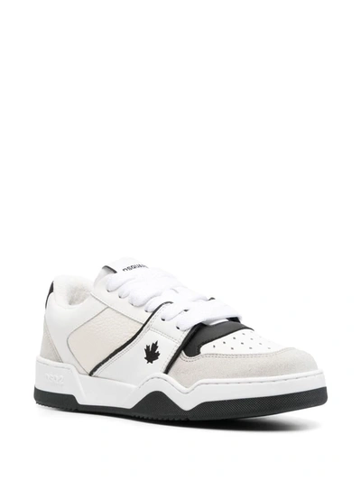 Dsquared2 Leather And Suede Spiker Low-top Sneakers In White