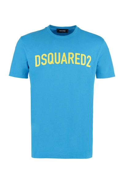 Shop Dsquared2 Printed Stretch Cotton T-shirt In Light Blue