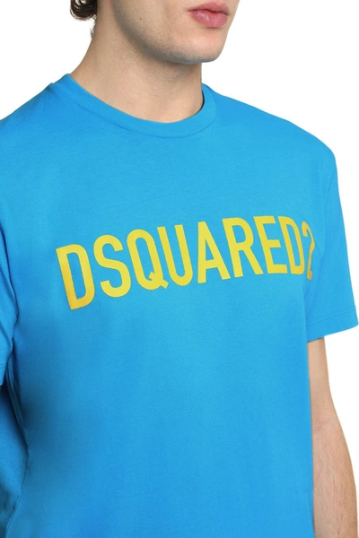 Shop Dsquared2 Printed Stretch Cotton T-shirt In Light Blue