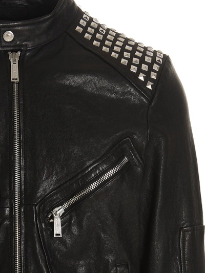 Shop Dsquared2 Studded Leather Jacket In Black