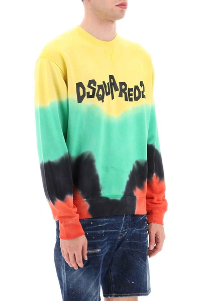 Shop Dsquared2 Tie-dye Crew-neck Sweatshirt With Logo Print In Multicolor