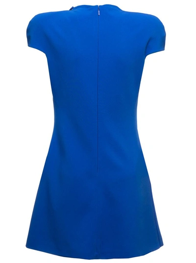 Shop Versace Electric Blue Midi Dress In Virgin Wool Knit With Cut Out And Medusa Detailing  Woman