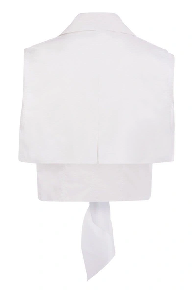 Shop Elisabetta Franchi Cropped Shirt With Lace Pattern In White