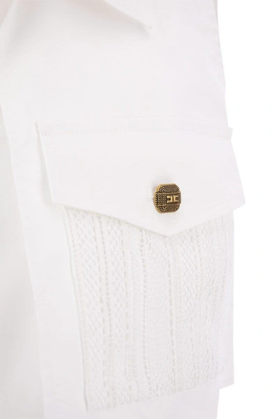 Shop Elisabetta Franchi Cropped Shirt With Lace Pattern In White