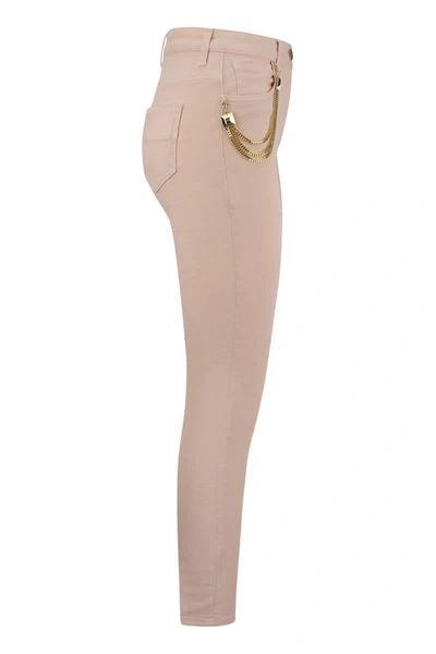 Shop Elisabetta Franchi Skinny Jeans With Chain And Stud Charm In Pink Baby