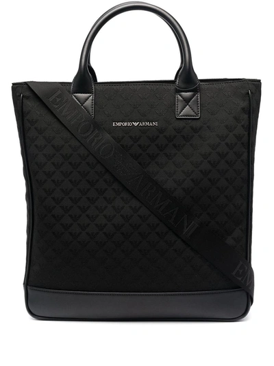 Shop Emporio Armani Allover Logo Tote Bag In Black