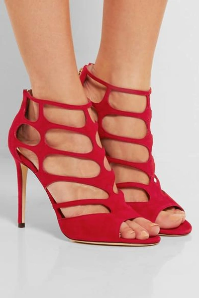 Shop Jimmy Choo Ren 100 Cutout Suede Sandals