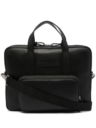 Shop Emporio Armani Ea7  Leather Briefcase In Black