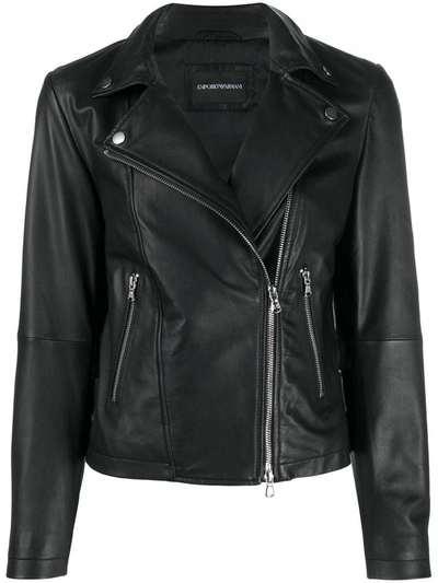 Shop Emporio Armani Ea7  Leather Jacket In Black